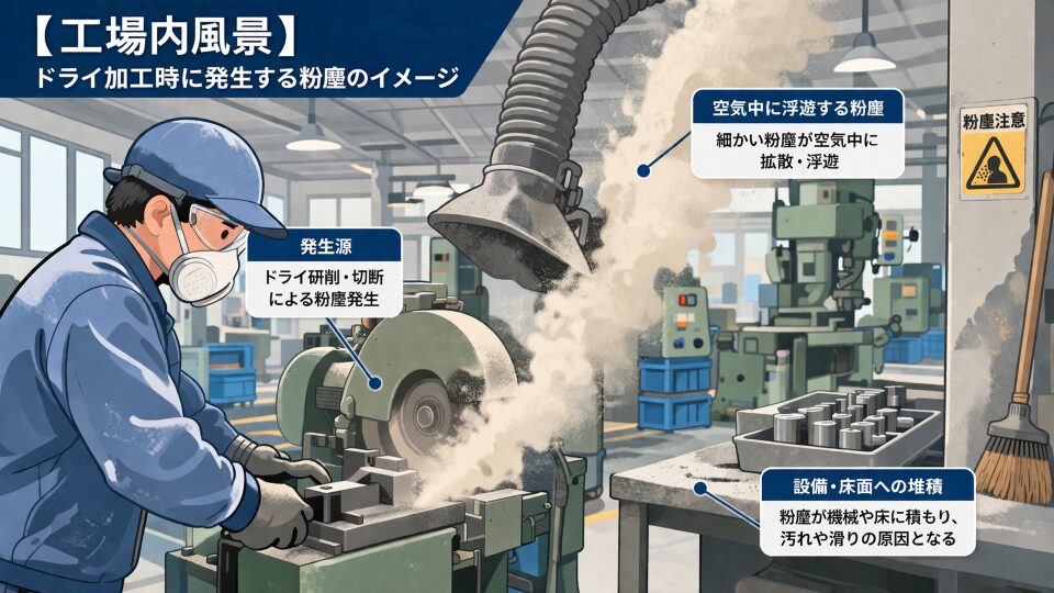 粉じん発生のメカニズムを示した図